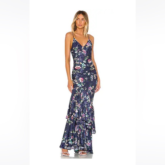 REVOLVE x House of Harlow 1960 Tania Slip Dress in Navy Floral Multi - Picture 1 of 5